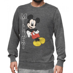 RE:COVERED X DISNEY Herren Rundhals-Pullover mit MICKEY MOUSE Print Alltags-Sweater mit Baumwollanteil MMDIS2492 Grau