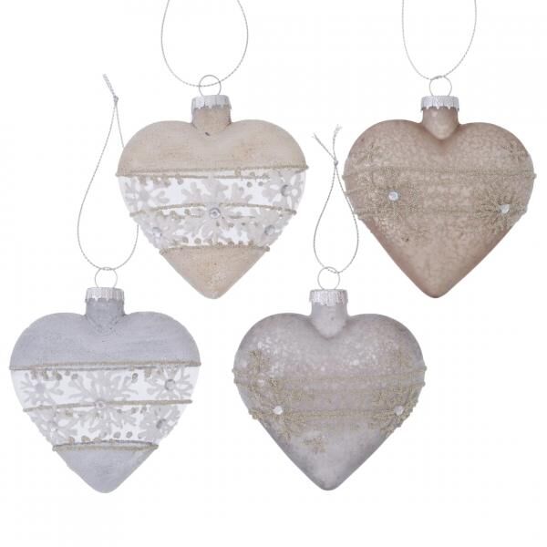 Boltze Weihnachtsanhänger „Heart“, 9,5 cm, 4er-Set, sortiert