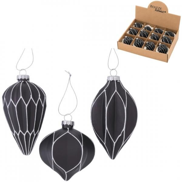 Boltze Weihnachtskugel Grapho 11,5 cm, 3er-Set, sortiert
