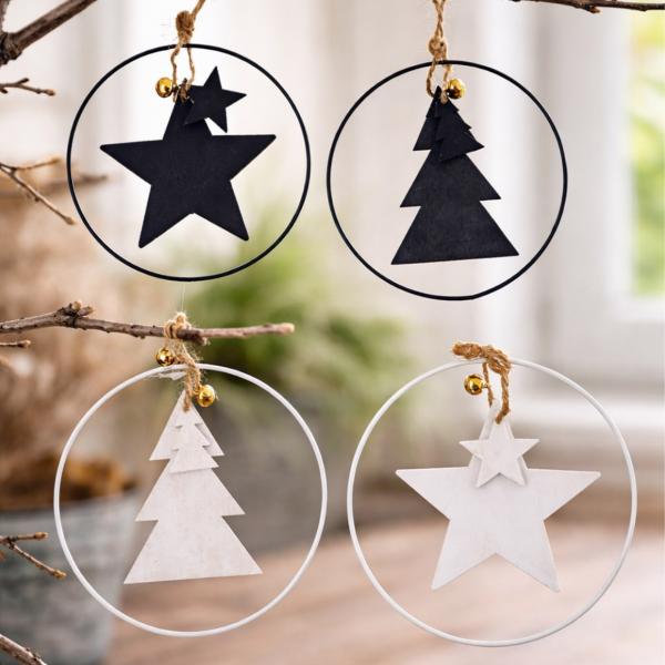 Stern Fabrik Weihnachtsanhänger, Ring, 12 cm, 4er-Set, sortiert