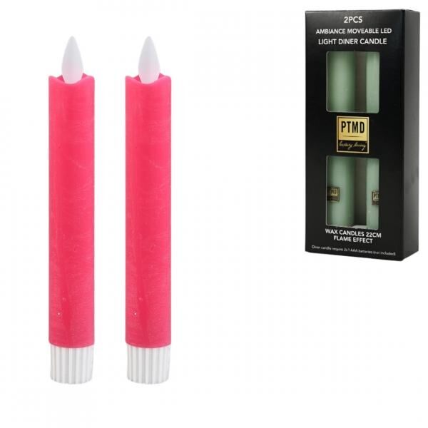 PTMD LED-Tischkerze, batteriebetrieben, leuchtend pink, 2,2 x 16 cm, 2er-Set