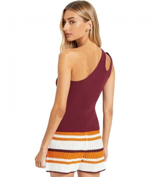 nachhaltiges Damen Sommer-Top asymmetrisches Freizeit-Top Baumwoll-Shirt 979632 Weinrot