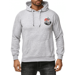 Herren Kapuzen-Pullover mit Wellen Print und Wal Motiv Hoodie mit großem Rückendruck Sweater 19106 Grau