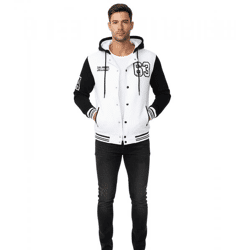 Lässige Sweat-Jacke für Herren im College-Style Kapuzen-Pullover Sweater 6876-1 Modell-1 Weiß/Schwarz