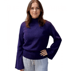 Damen Sweatshirt Strick-Pullover mit Trompeten-Ärmel Sommer-Pullover Langarm-Shirt 920021 Lila