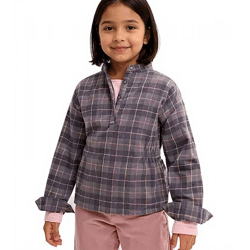 Children's Flannel Blouse for Girls: Cotton Shirt with Gathered Waist and Button Closure 930775 Gray/Pink