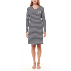 MEXX Damen Neglige gestreiftes Nachthemd aus reiner Baumwolle ZN2412016W Blau/Weiß
