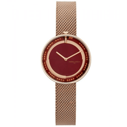 Pierre Cardin Damen Armband-Uhr modernes Ziffernblatt analoge Quarz-Uhr mit Edelstahl-Armband 3ATM 33mm CMA.0003 Rose-Gold/Rot