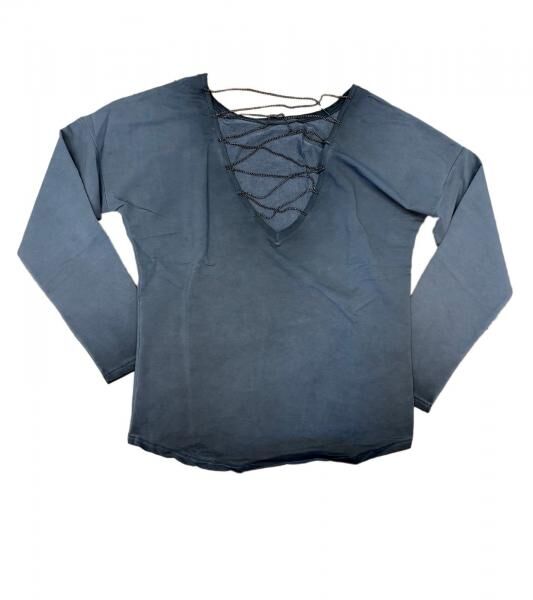 ROCKUPY Damen Sweatshirt Baumwoll-Pullover stylischer Alltags-Pulli mit V-Ausschnitt 317050 Grau