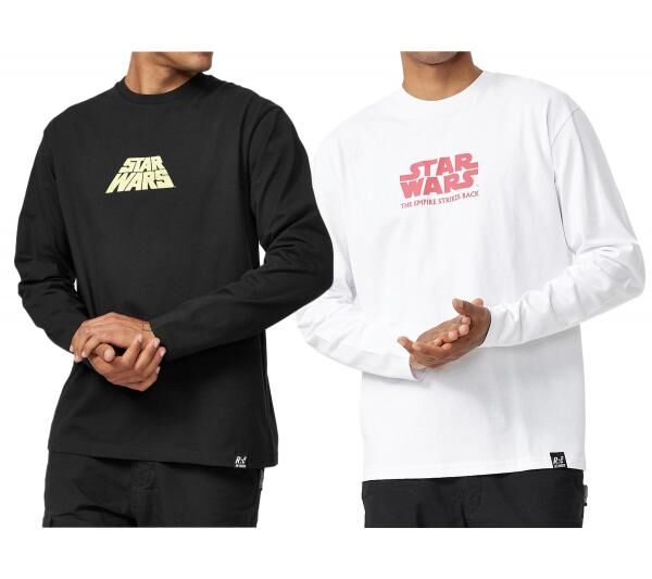 RE:COVERED X STAR WARS Herren Langarm-Shirt Das Imperium schl&auml;gt zur&uuml;ck oder mit Poster-Print Baumwoll-Shirt Longsleeve Wei&szlig; oder Schwarz