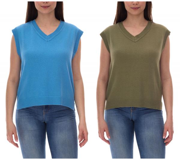 ALIFE AND KICKIN AudraAK Damen Strick-Pullunder mit V-Ausschnitt Sommer-Shirt Blau oder Gr&uuml;n