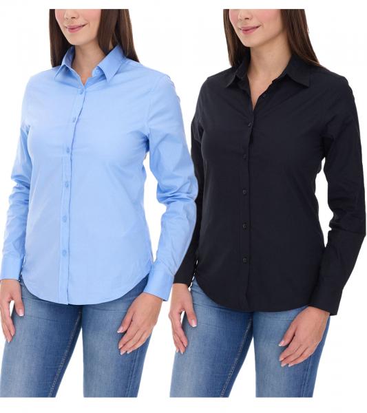 ELEVATE Hamell Langarm-Hemd schlichtes Damen Blusen-Hemd Popelin Bluse Hellblau oder Schwarz