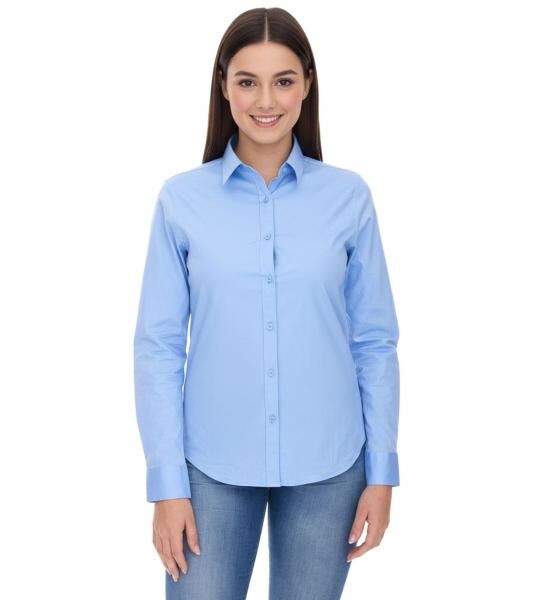 ELEVATE Hamell Langarm-Hemd schlichtes Damen Blusen-Hemd Popelin Bluse Hellblau oder Schwarz