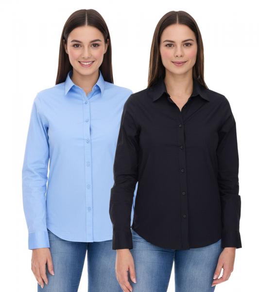 ELEVATE Hamell Langarm-Hemd schlichtes Damen Blusen-Hemd Popelin Bluse Hellblau oder Schwarz