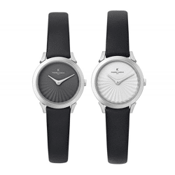 Pierre Cardin Damen Armband-Uhr schlichtes Ziffernblatt analoge Quarz-Uhr mit Leder-Armband 3ATM 27mm CPI.250 Schwarz/Weiß oder Schwarz