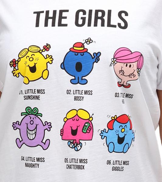 RE:COVERED X Mr. Man und Little Miss Damen Baumwoll-Shirt mit The Girls-Aufdruck T-Shirt Rundhals-Shirt RCMMM3199 Wei&szlig;