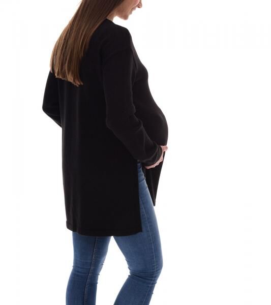 neun 9 monate Damen Schwangerschafts-Pullover mit gro&szlig;em Schlitz Strick-Pullover Umstands-Mode 46551556 Schwarz