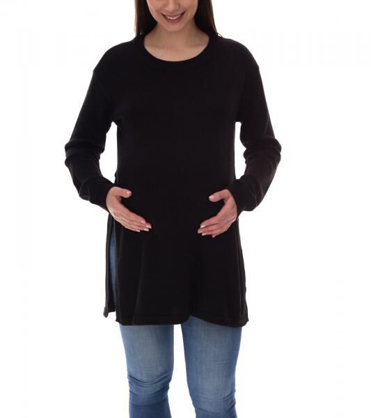 neun 9 monate Damen Schwangerschafts-Pullover mit gro&szlig;em Schlitz Strick-Pullover Umstands-Mode 46551556 Schwarz