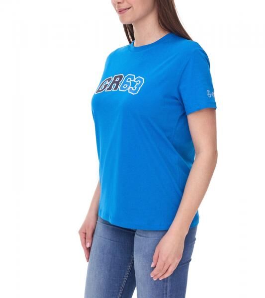 Mercedes-Benz AMG Petronas F1 MAPF1 FW George Russell Logo Damen T-Shirt mit gro&szlig;em GR63-Print Baumwoll-Shirt 701222313 001 Blau