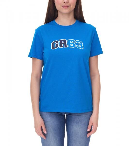Mercedes-Benz AMG Petronas F1 MAPF1 FW George Russell Logo Damen T-Shirt mit gro&szlig;em GR63-Print Baumwoll-Shirt 701222313 001 Blau