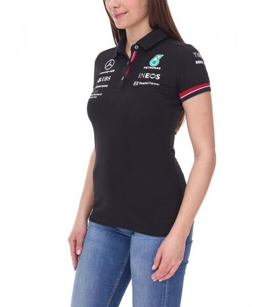 Mercedes-Benz AMG Petronas F1 MAPF1 Damen Baumwoll-Shirt Polo-Shirt mit Team- und Sponsoren-Logos Kurzarm-Shirt 701219231 001 Schwarz