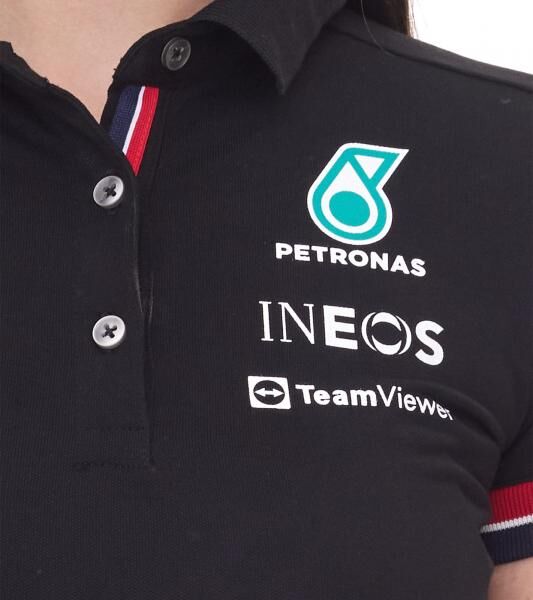 Mercedes-Benz AMG Petronas F1 MAPF1 Damen Baumwoll-Shirt Polo-Shirt mit Team- und Sponsoren-Logos Kurzarm-Shirt 701219231 001 Schwarz