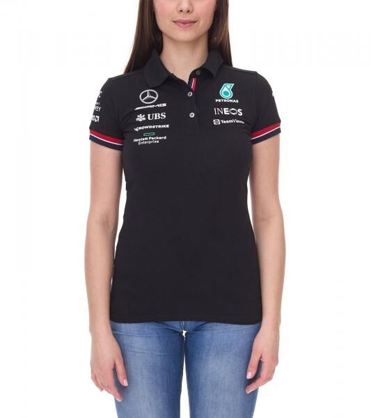 Mercedes-Benz AMG Petronas F1 MAPF1 Damen Baumwoll-Shirt Polo-Shirt mit Team- und Sponsoren-Logos Kurzarm-Shirt 701219231 001 Schwarz