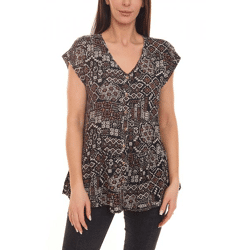 BOYSEN`S Damen Blusen-Top Kurzarm-Shirt mit Allover-Print 87451654 Schwarz/Braun