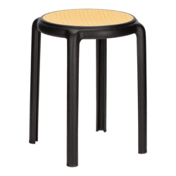 Hocker Zula schwarz aus Kunststoff, Sitz in Geflecht-Optik, stapelbar