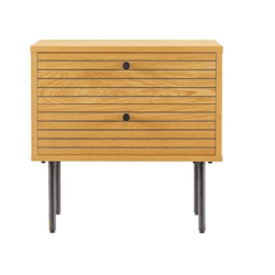 Nachttisch Lattes 50 x 40 cm mit 2 Schubladen, Eiche und schwarzes Metall