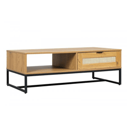 Couchtisch Capri 120 x 60 cm mit Rattanfront und Schublade, Boho-Stil
