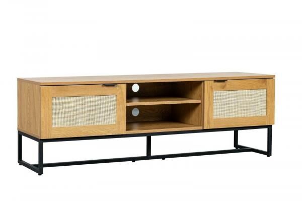 TV-Lowboard Capri 150 cm mit Rattanfronten, schwarzes Metallgestell
