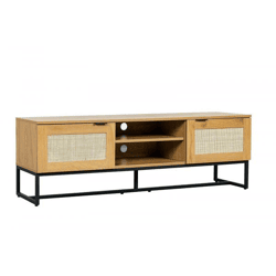 TV-Lowboard Capri 150 cm mit Rattanfronten, schwarzes Metallgestell