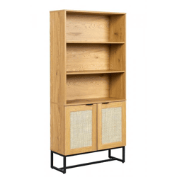 Bücherregal Capri 168 cm mit Rattanfronten, Metallgestell, Boho-Stil