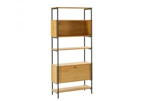 Bücherregal Lattes 175 cm, Metall schwarz mit Eichedekor, Loft-Stil