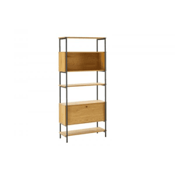 Bücherregal Lattes 175 cm, Metall schwarz mit Eichedekor, Loft-Stil