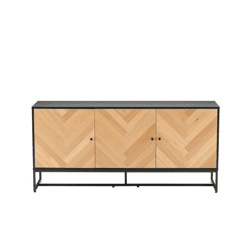 Sideboard Clar 160 cm, Eiche und Schwarz, Fischgrätfronten, Kufengestell