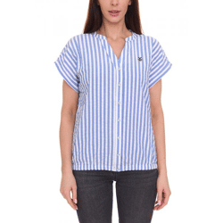 DELMAO Damen Sommer-Bluse gestreift Kurzarm-Bluse Sommer-Shirt 64287360 Blau/Weiß