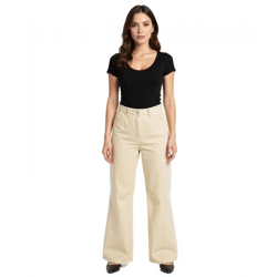 Damen Thermo-Jeans aus Baumwolle Denim-Hose im 5-Pocket-Style Schlag-Hose 953493 Beige