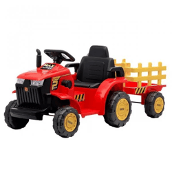 FarmRider Kinder-Elektrotraktor mit Anhänger (rot) | Zwei 380-W-Motoren und USB-/AUX-Audioanschluss