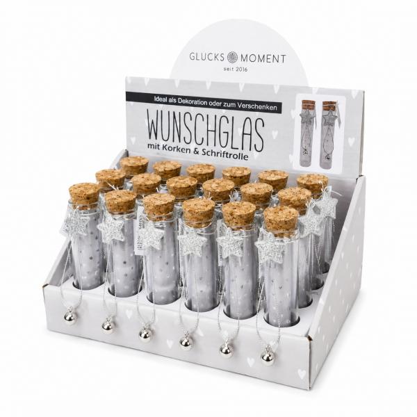 Wunschröhrchen mit Korkverschluss, Glas, 11 cm, 2er-Set, sortiert