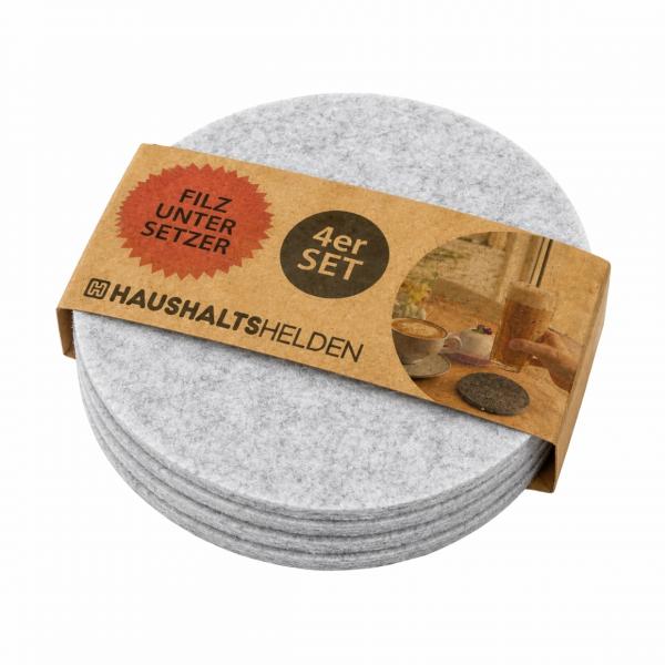 Untersetzer aus Filz, grau, 10 cm, 2er-Set, 4 Stück
