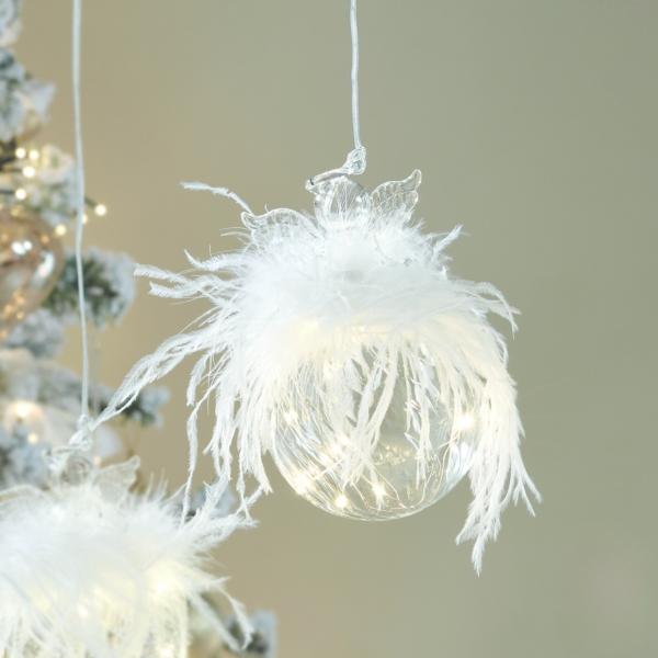 J-Line Weihnachtskugel aus Glas „Engel“, LED, batteriebetrieben, 16 cm