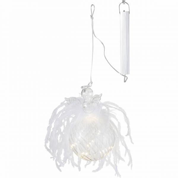 J-Line Weihnachtskugel aus Glas „Engel“, LED, batteriebetrieben, 16 cm