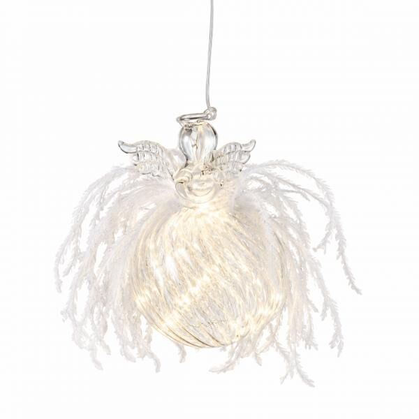 J-Line Weihnachtskugel aus Glas „Engel“, LED, batteriebetrieben, 16 cm
