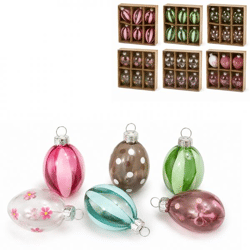Glass Easter Egg Ornaments, 6 cm, 6 assorted