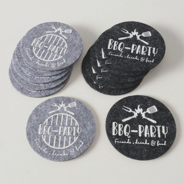 Boltze Untersetzer BBQ, Filz, grau, 10 cm, 2 verschiedene Designs, 6er-Set