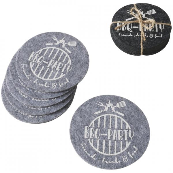 Boltze Untersetzer BBQ, Filz, grau, 10 cm, 2 verschiedene Designs, 6er-Set