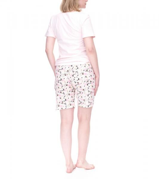 CINQUE Shorty Damen Baumwoll-Pyjama kurze Hose mit Blumen-Print Rundhals-Shirt Rosa/Wei&szlig;