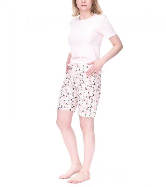 CINQUE Shorty Damen Baumwoll-Pyjama kurze Hose mit Blumen-Print Rundhals-Shirt Rosa/Wei&szlig;